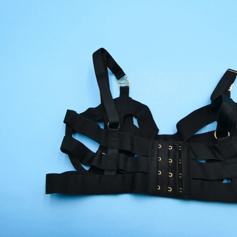 Victoria's Secret Balconette Bra Womens 34D Strappy Cage Black‎ Unlined Nylon